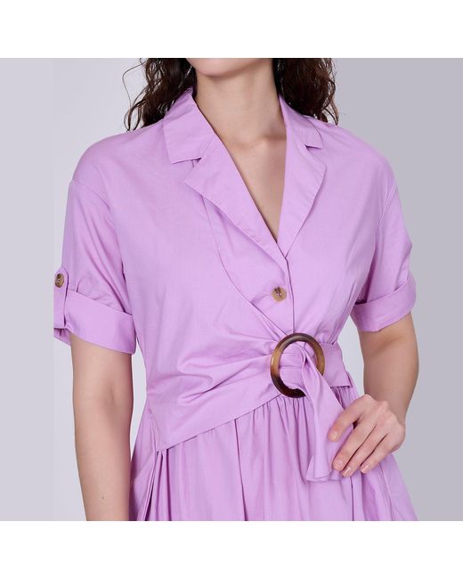 Smart and Joy Purple Shirt Dress With Belt And