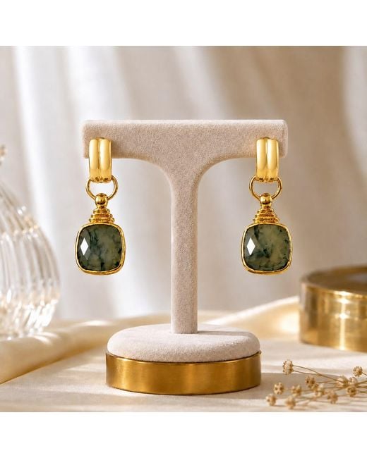 By Ozge Green Mystic Labradorite Plated Natural Stone Drop Earrings