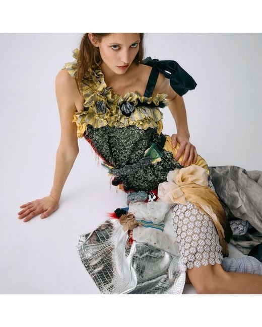 Miro Misljen Blue Mixed-Media Deconstructed Patchwork Dress