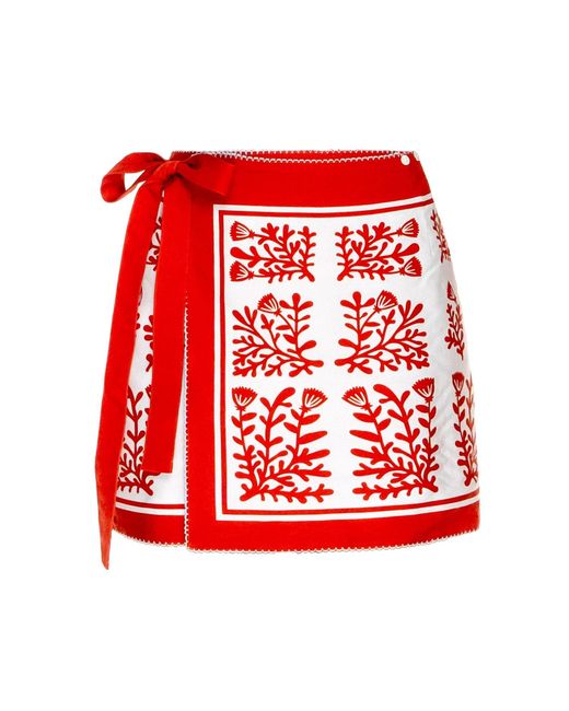 Jessie Zhao New York Red Swim Cover Up Skirt- Coral