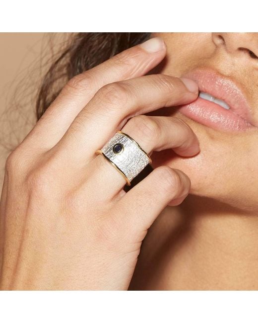 German Kabirski Gray Nedrila Iconic Design Blues Sapphire Textured Ring