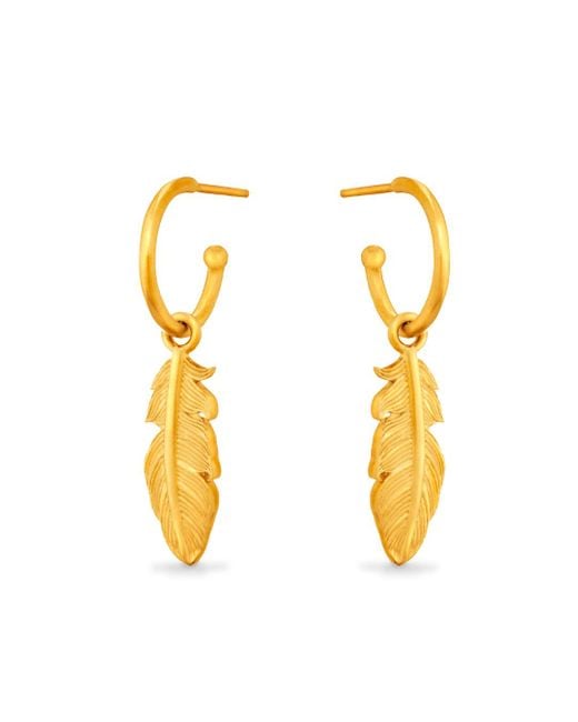 7879 Metallic Feather Charm Hoop Earrings