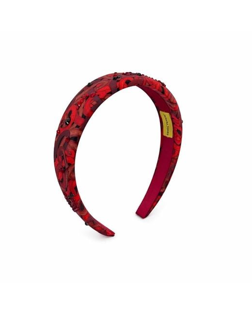 Janara Jones Red Snakes Print Satin Rhinestone Embellished Headband