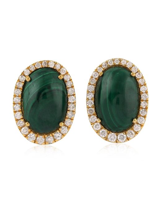 Artisan Green 18K Malachite & Diamond Stud Earrings