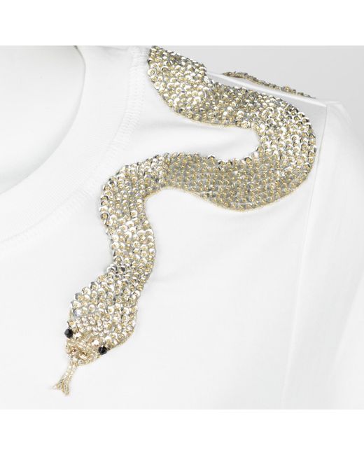 House of Laines London White Laines Couture Embellished Snake T-Shirt