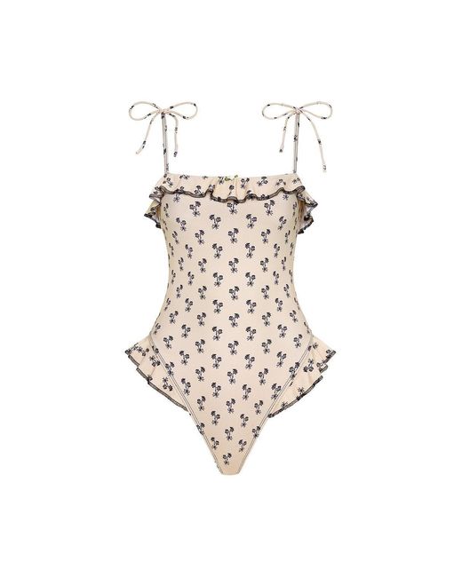 Montce White Cynthia Floral Jacelyn Ruffle One-Piece