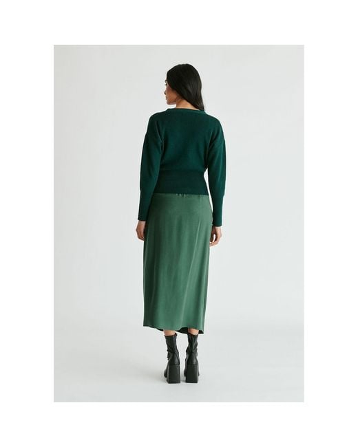Paisie Green Knitted Wrap Top With Side Buttons