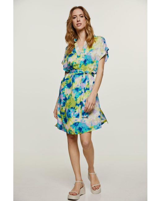 Conquista Blue Abstract Print Dress With Slits