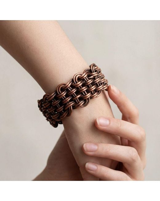 Anatoliacraft Black Handwoven Copper Wide Cuff Bracelet