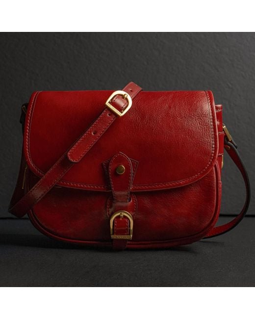 Time Resistance Red Leather Saddle Bag
