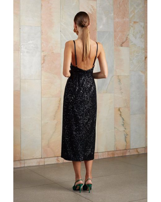 Undress Black Chloe Sequin Midi Cocktail Dress With Front Slit