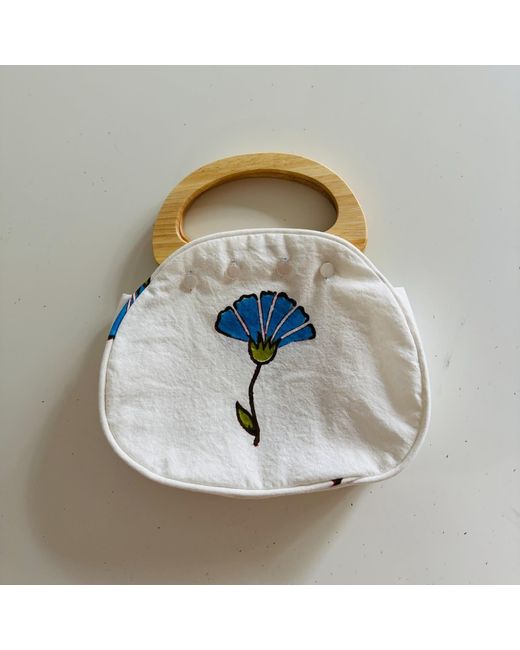 Pick Happy Blue Bermuda Bag Wooden Handles Ginko