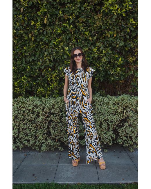 Jennafer Grace Metallic Saffron Zebra Tunic & Palazzo Set