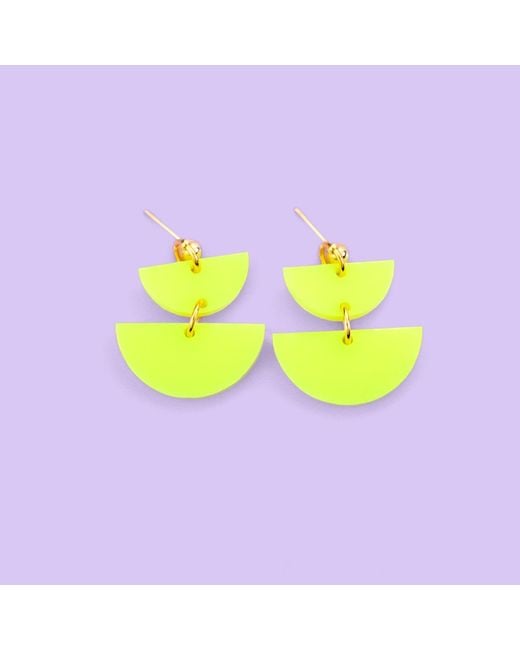 By Chavelli Yellow Twin Luna Half-Moon Dangly Earrings