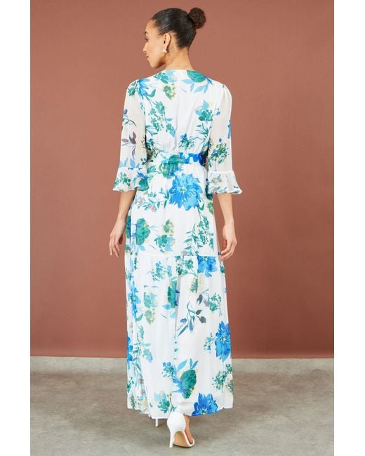 Yumi' Blue Floral Maxi Wrap Dress