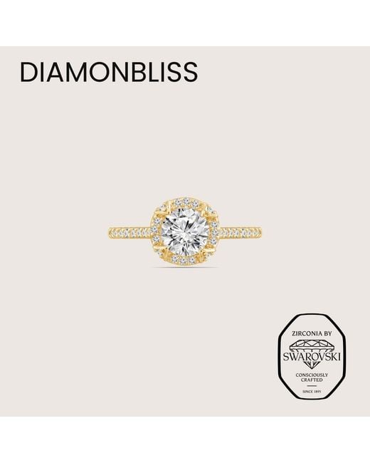 Diamonbliss Metallic Plated Round Cut Halo Ring With Swarovski, One And Half Carats