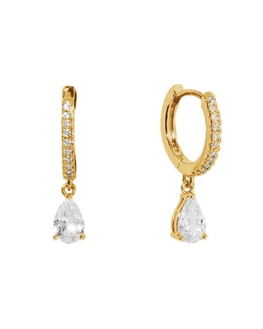 Nazzar Metallic Pear Cut Drop Huggie Hoop Vermeil Earrings