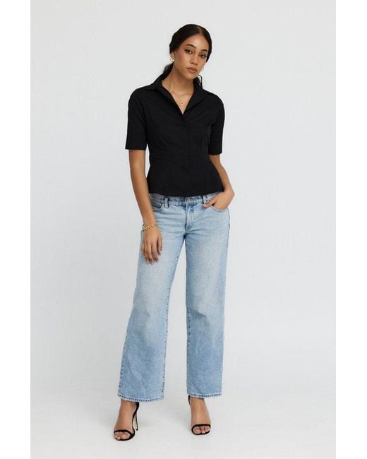 Why Mary Black The Kate Short Sleeve Cotton Shirt Blouse