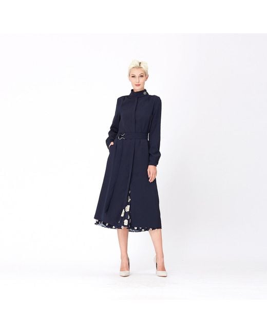 Smart and Joy Blue High Neck And Long Sleeves Shirt-Dress