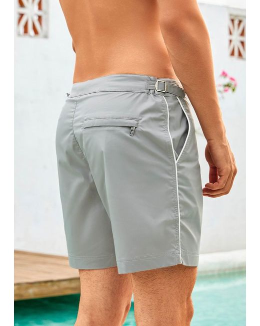 Vayla Gray Long Length Light Plain Swim Shorts With Contrast Piping for men