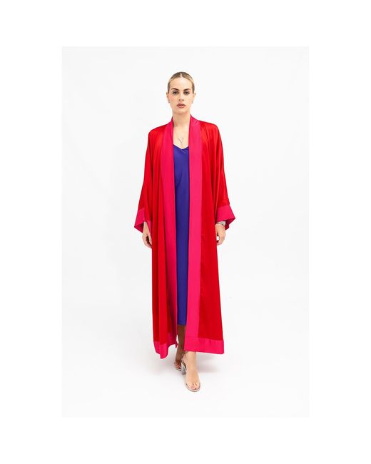 Janara Jones Red Fuchsia Cuffs Satin Long Abaya Kaftan