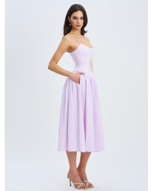 Miss Circle New York Purple Jaclyn Lace Trim Cutout Seersucker Midi Dress