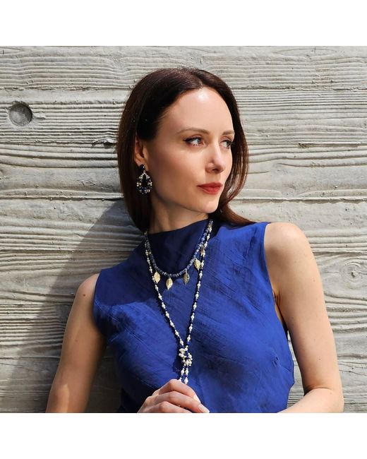 Farra Blue Bohemian Style Sodalite With Leaves Charms Statement Necklace