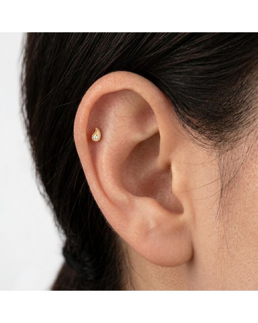 Zahav Jewelry Metallic 14K Solid 18G 8Mm Teardrop Shaped Internally Threaded Flat Back Stud