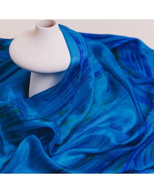 Silk and Bears Blue Emerald Brushstroke Silk Scarf – Hand-Dyed Mulberry Silk Shawl