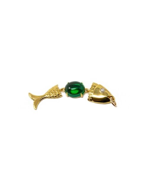 NASI SILVER Yellow Swimming Neshama Fish Pendant- Spinel & Freshwater Pearl