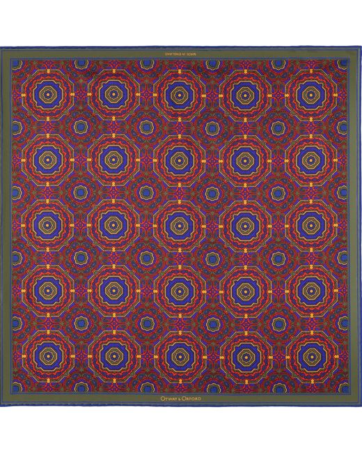 Otway & Orford Red 'Whirligig' Medallion Silk Pocket Square for men