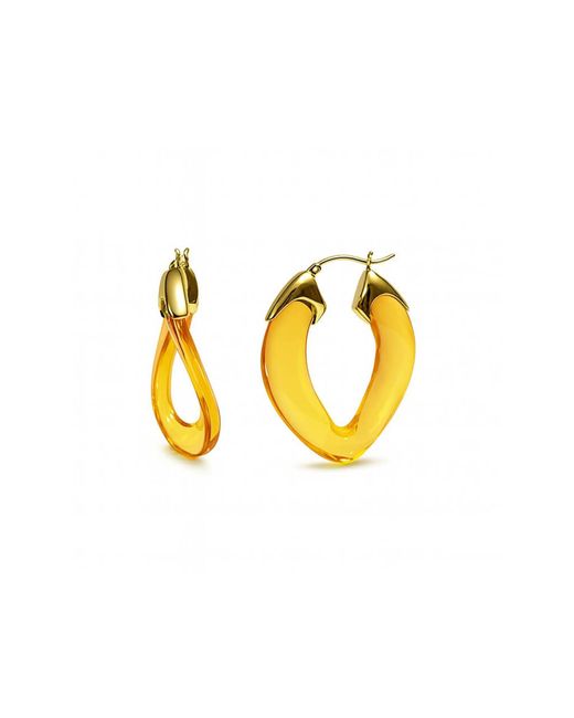 Gold & Honey Metallic Citrine Curb Link Lucite Birthstone Hoop Earrings