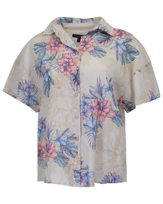 Lords of Harlech Gray Neutrals Lara Exotic Floral Natural Linen Printed Shirt