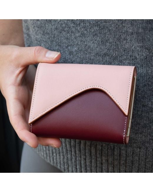 Absurde Pink Mountain And Burgundy Leather Trifold Wallet