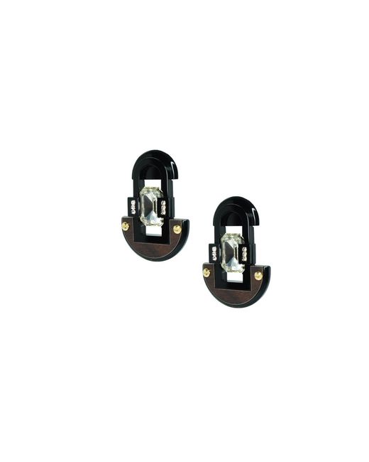 Gissa Bicalho Black Handmade Acrylic Earring M Deco Mirror Rectangular Stone