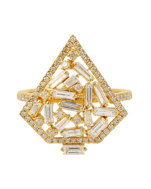 Artisan Metallic Yellow Gold Baguette Diamond Designer Ring Handmade Jewelry