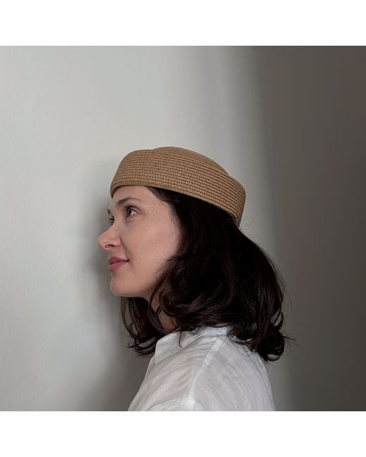 London Atelier Byproduct Brown Neutrals Natural Straw Pillbox Hat