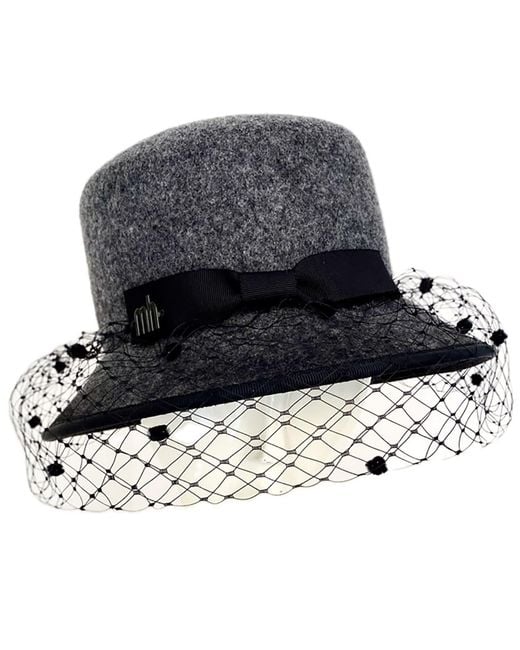 Misa Harada Millinery Gray Lucille Veiled Bucket Hat
