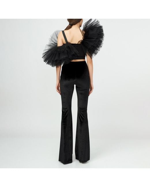 LIA ARAM Black Asymmetrical Tulle-Trimed Bustier