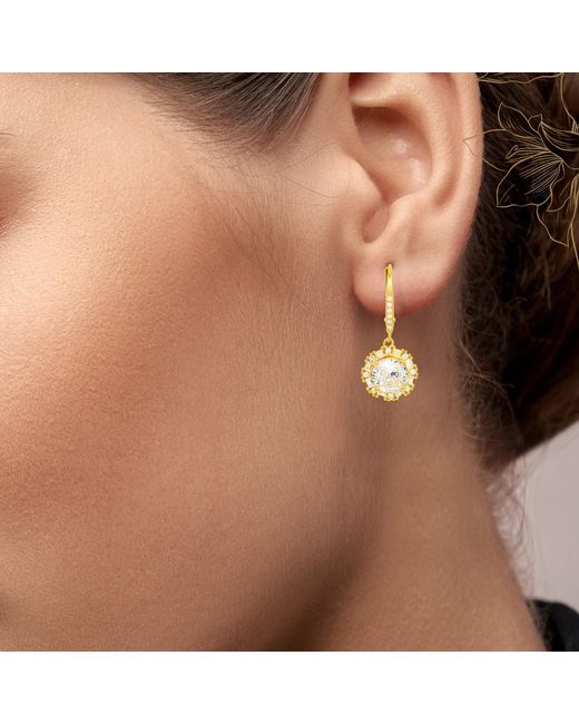Kylie Harper Metallic Dangling Round Cut Halo Diamond Cz Leverback Earrings
