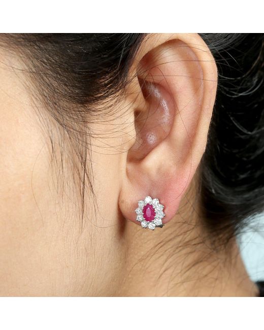 Artisan Pink Ruby Diamond Stud Clip-On Earrings In Gold