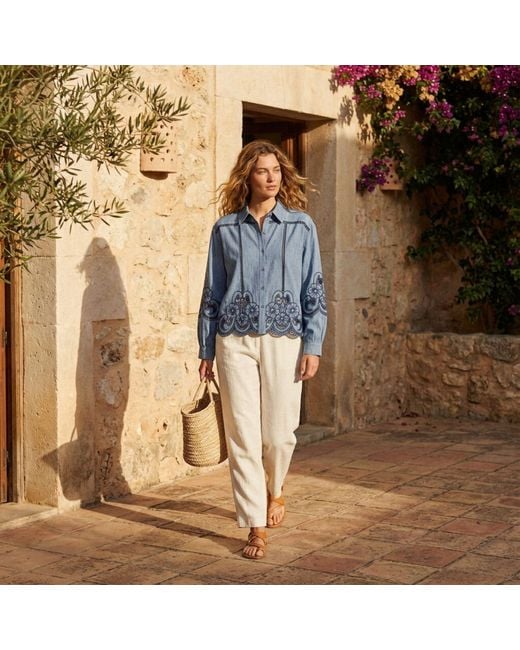 LAtelier London Blue Laser-Cut Embroidered Cotton Shirt