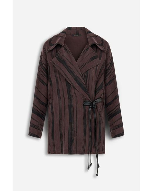 Nocturne Brown Printed Tie Wrap Jacket