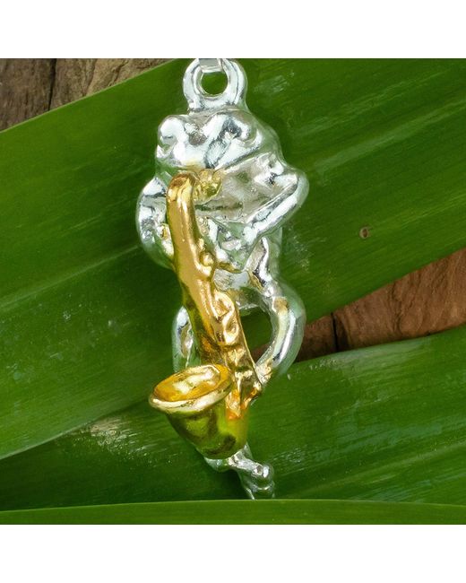 Simon Kemp Jewellers Metallic Frog Saxophonist Pendant Eighteen Carat On Solid Sterling