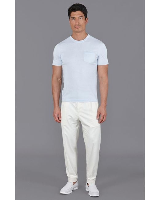 Paul James Knitwear Blue Ultra Fine Cotton Eduardo Knitted Pocket T-Shirt for men