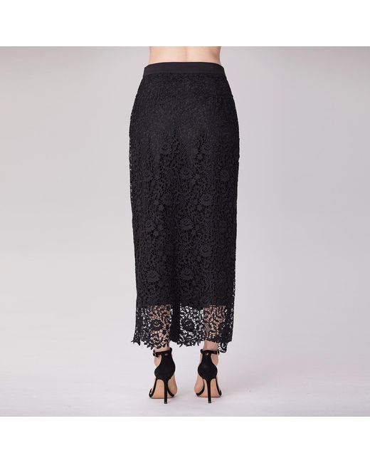 Smart and Joy Black Lace And Center Buttons Straight Midi Skirt