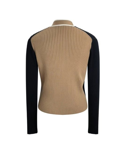 Roch Perel Blue Neutrals Contrast Back Ribbed Knit Cardigan