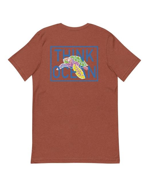 Anchor and Crew Orange Clay Think Ocean Turtle Fluorescence Cotton Embroidered T-Shirt