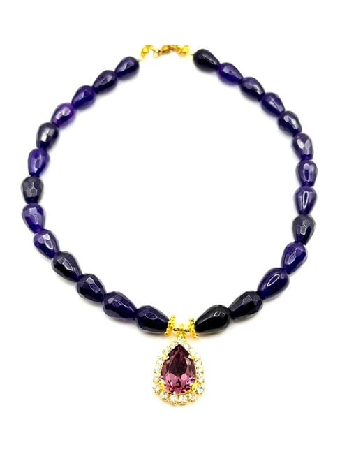 Achala Handcrafted Blue Jade Crystal Drop Necklace