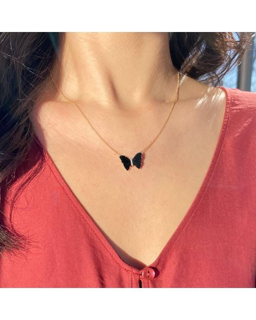 KAMARIA Black 14k Onyx Butterfly Necklace With Diamonds & Prongs